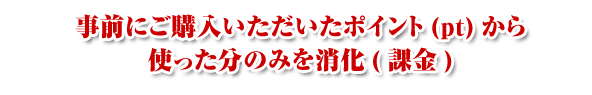 事前にご購入いただいたポイント（pt）から使った分のみを消化（課金）